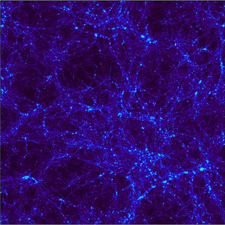 Herschel encuentra menos materia oscura pero muchas más estrellas Animación que muestra la distribución de materia oscura obtenida de una simulación numérica
