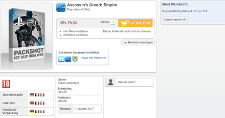 Assassin's Creed Empire apunta su lanzamiento para finales de año según filtración Assassin's Creed Empire apunta su lanzamiento para finales de año según filtración