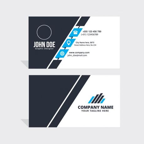Simple Blue, Black and White Business Card
