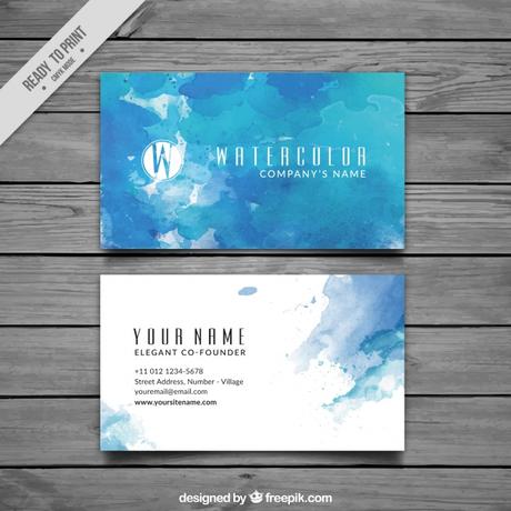 Blue Business Card in Watercolor Style