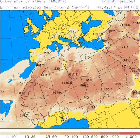 España: Polvo africano (Pronóstico para 21-marzo-2017)