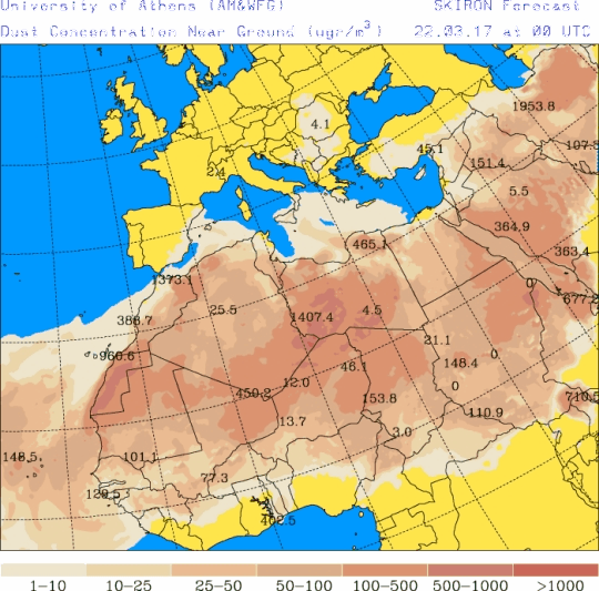 España: Polvo africano (Pronóstico para 22-marzo-2017)