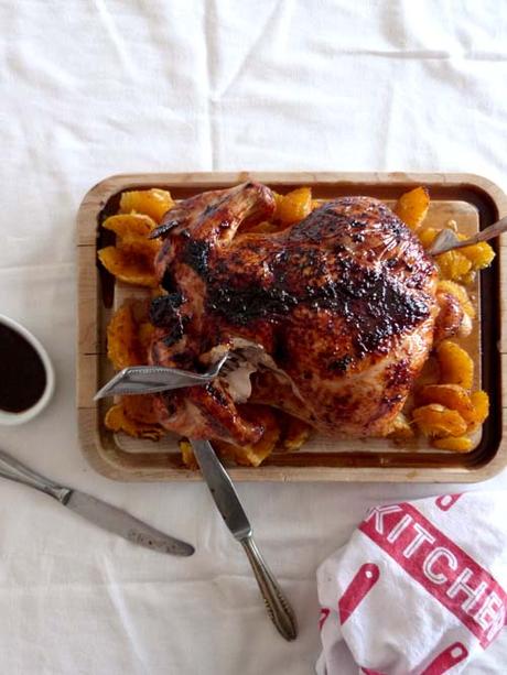 pollo al horno con miel, jengibre y naranjas