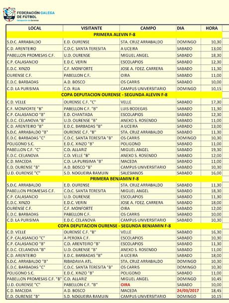 Horarios del Fútbol en Ourense, 25 y 26 de Marzo