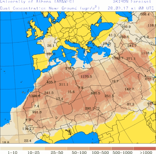 España: Polvo africano (Pronóstico para 28-marzo-2017)