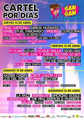 Cartel por días del SanSan Festival 2017 Cartel por días del SanSan Festival 2017