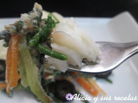 BACALAO CONFITADO CON REVUELTO DE SALICORNIAS