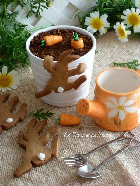 Maceta de Pascua. Bizcocho de Zanahoria y Galletas