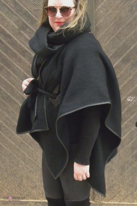 total look black con legging negro over knee boots capa lana primark. outfit para irme de viaje