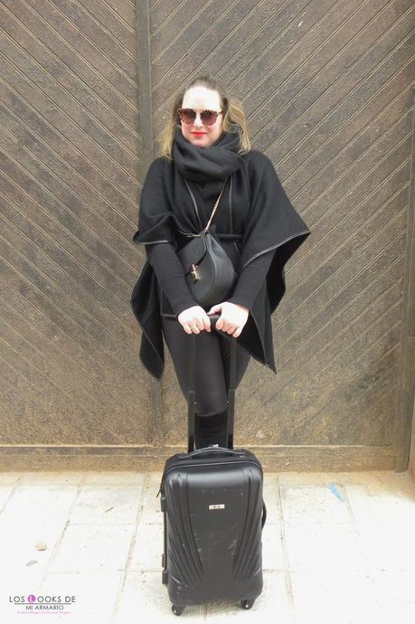 total look black con legging negro over knee boots capa lana primark. outfit para irme de viaje