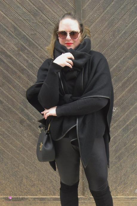 total look black con legging negro over knee boots capa lana primark. outfit para irme de viaje