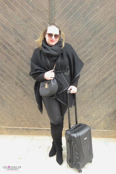 total look black con legging negro over knee boots capa lana primark. outfit para irme de viaje