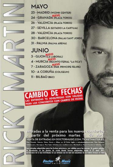 La gira española de Ricky Martin se reprograma y añade nuevas fechas Ricky Martin en concierto