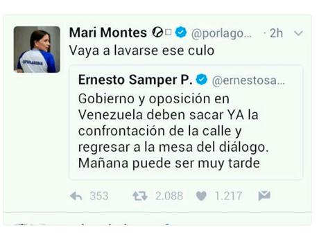 Vaya a lavarse ese culo...”: El vulgar mensaje de Mari Montes  a Ernesto Samper #Venezuela