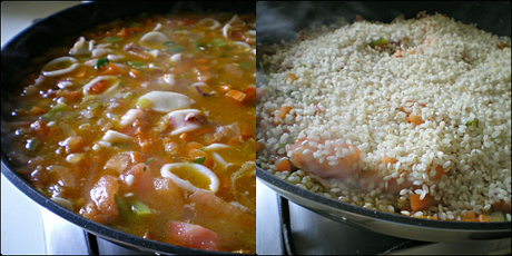 Arroz con calamares y gambas al punto de wasabi Elaboración