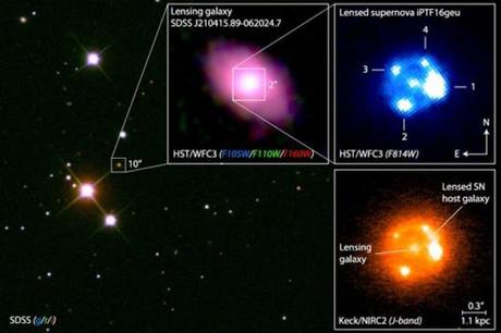 El Hubble capta una rara supernova multiplicada por “lupa” del espacio-tiempo El Hubble capta una rara supernova multiplicada por “lupa” del espacio-tiempo
