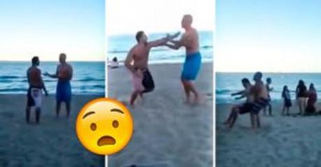 Padre noquea a borracho por molestar a su hija en la playa.