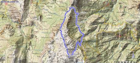 Mapa de Ruta a la Gamonal desde Les Bobies, en la Sierra del Aramo