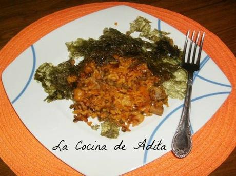 Arroz  con  crujientes  de  lechugas  de  mar