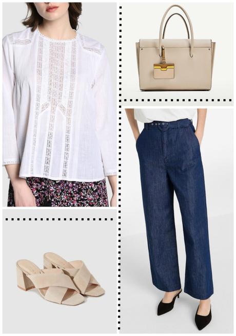 Camisa de encaje con pantalón de talle alto Camisa de encaje con pantalón de talle alto