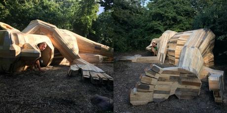 Este artista construye impresionantes gigantes con madera reciclada a las afueras de Copenhague Este artista construye impresionantes gigantes con madera reciclada a las afueras de Copenhague
