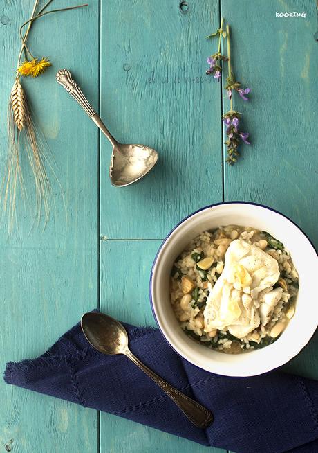 Bacalao con arroz de butifarra blanca, judias y espinacas - Cooking the Chef