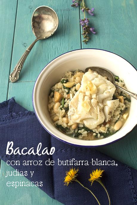 Bacalao con arroz de butifarra blanca, judias y espinacas - Cooking the Chef