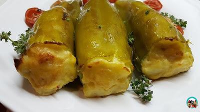 Pimientos italianos rellenos de tortilla