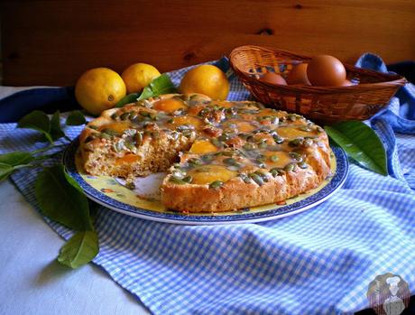 Pastel de melocotón con pipas de calabaza