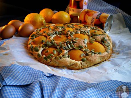 Pastel de melocotón con pipas de calabaza