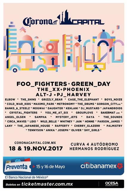 ¡Tremendo! Foo Fighters y Green Day lideran el cartel del Festival Corona Capital 2017 en México