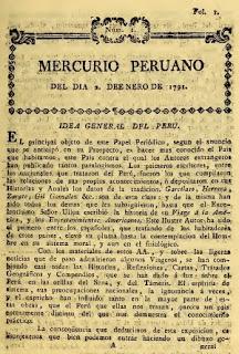 Idea general del Perú: Mercurio Peruano del día 2 de enero de 1791