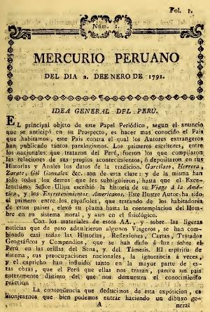 Mercurio Peruano, numero 1, Lima 1791