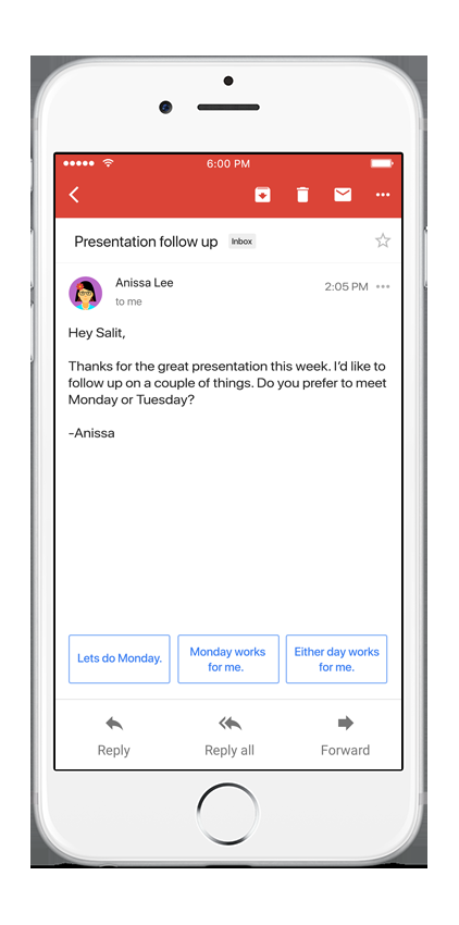 Smart Reply estará disponible en Gmail para Android e iOS Smart Reply in Gmail on iOS