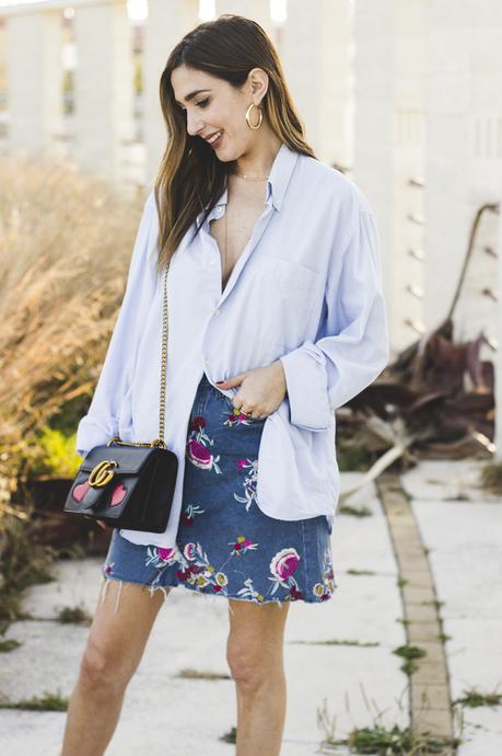 EMBROIDERED DENIM SKIRT