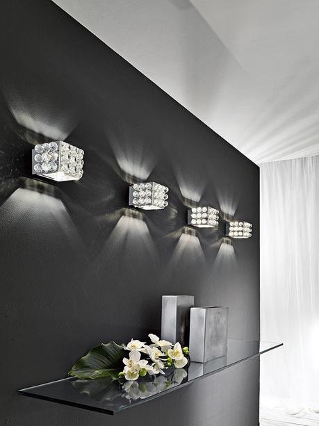 masiero Cubix - Lámpara de pared acero inoxidable mano cristal italiano, fabricado en italia.