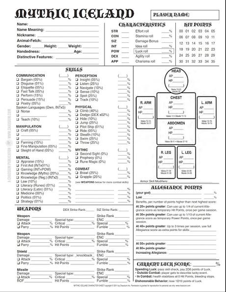 Hojas de PJs para Mythic Iceland BRP 4ª Hojas de PJs para Mythic Iceland BRP 4ª