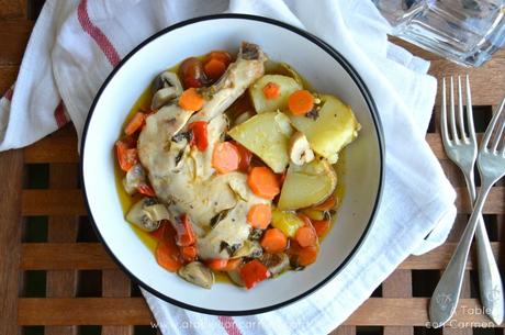 Muslos de Pollo con Verduras en Bolsa de Asar