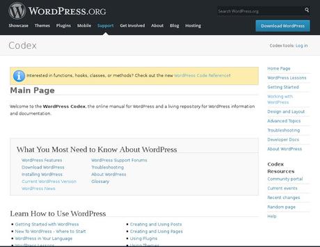 Las 2 fuentes principales de documentación en linea de WordPress