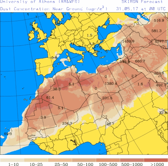 España: Polvo africano (Pronóstico para 31-mayo-2017)