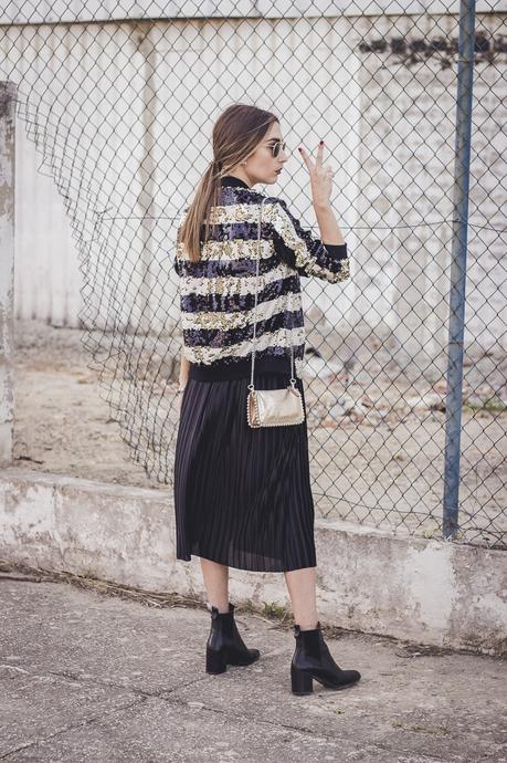 PLEATED MIDI SKIRT + THE PERFECT TRENDY BOMBER JACKET