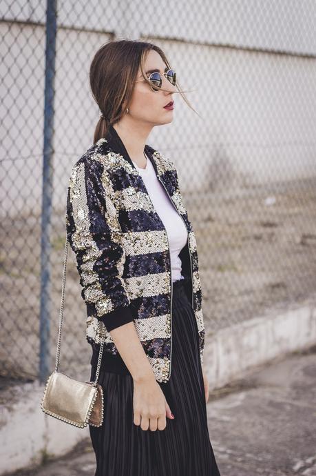 PLEATED MIDI SKIRT + THE PERFECT TRENDY BOMBER JACKET