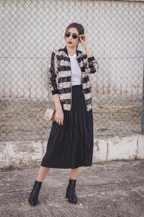 PLEATED MIDI SKIRT + THE PERFECT TRENDY BOMBER JACKET