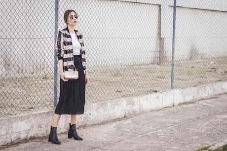 PLEATED MIDI SKIRT + THE PERFECT TRENDY BOMBER JACKET