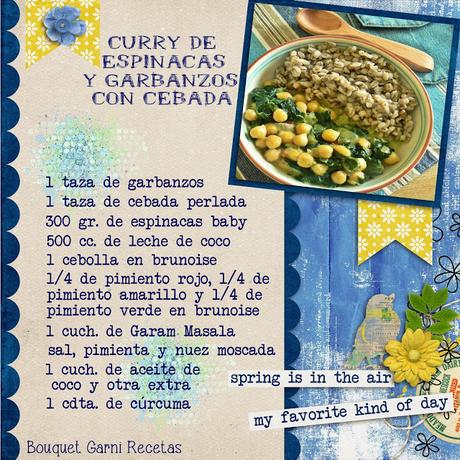Curry de espinacas y garbanzos con cebada