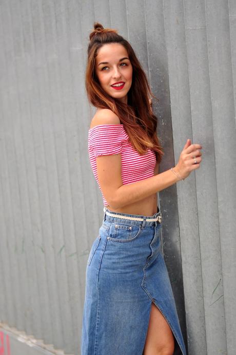 CROP TOP + FALDA DENIM