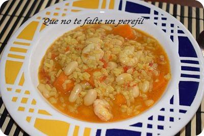 Potaje de Arroz con Habichuelas y Gambas