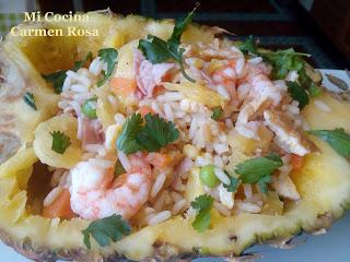 ARROZ JAZMIN CON PIÑA Y LANGOSTINOS