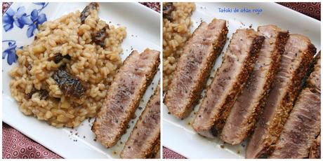 Tataki de atún rojo con arroz cremoso El Ágora de Ángeles Tataki de atún rojo,arroz cremoso de manzana
