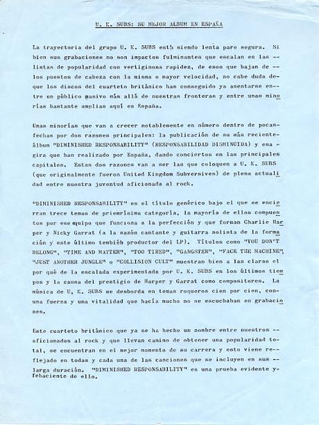 U.k Subs -Diminished responsibility Lp 1981